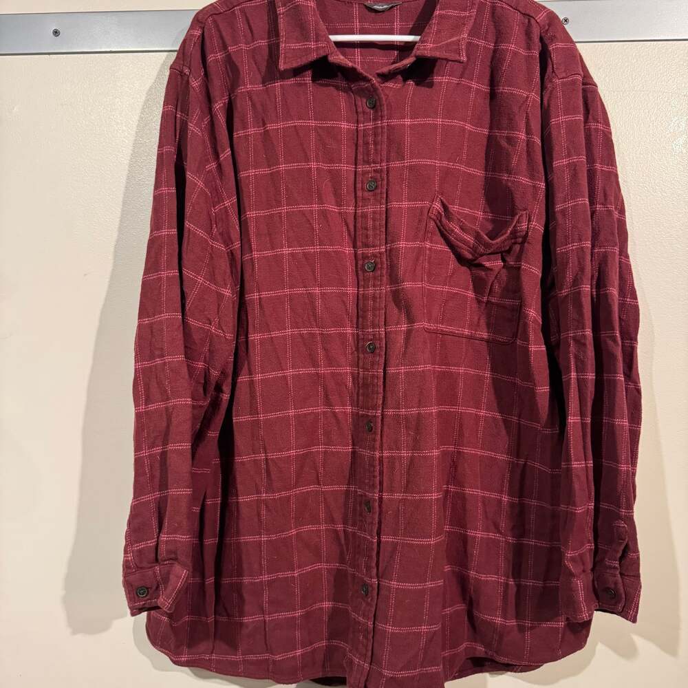 Eddie Bauer Men's Long Sleeve Red Flannel Plaid Shirt